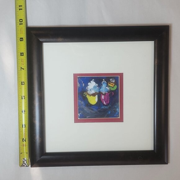 Whimsical Framed Coffee & Dessert Original Artwork Impasto Style 3 x 3 in. - Picture 9 of 14